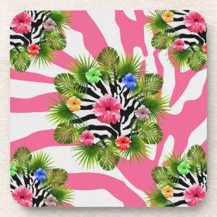 Tropische hibiscus en exotische roze zebra strepen onderzetter