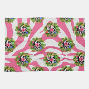 Tropische hibiscus en exotische roze zebra strepen theedoek