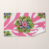 Tropische hibiscus en exotische roze zebrastrepen handdoek (Handdoek)