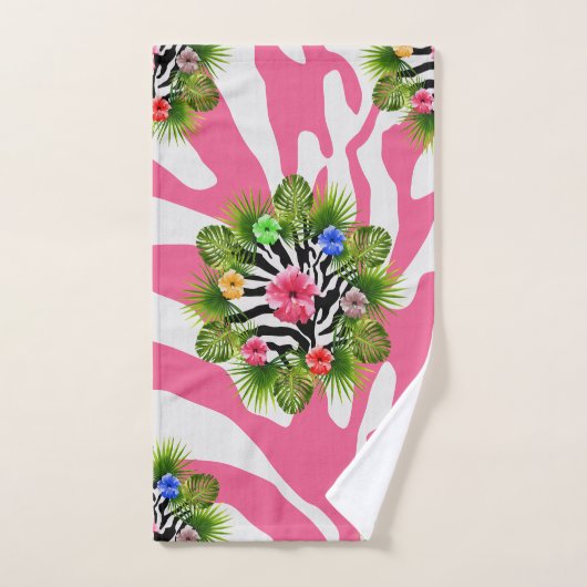 Tropische hibiscus en exotische roze zebrastrepen handdoek (Handdoek)