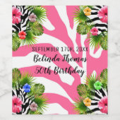 Tropische hibiscus en exotische roze zebrastrepen wijn etiket (Enkel label)