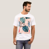 Tropische Hibiscus en Monstera Bladpatroon T-shirt (Voorkant volledig)