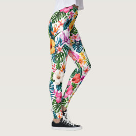 Tropische Hibiscus en Monstera Bloemmotief Leggings