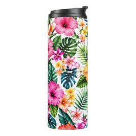 Tropische Hibiscus en Monstera Bloemmotief Thermosbeker
