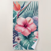 Tropische Hibiscus en Palm Design Strandlaken (Voorkant)