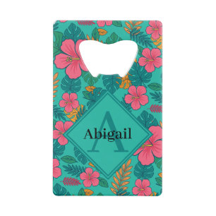 Tropische Hibiscus en Palmblad Patroon Creditkaart Flessenopener