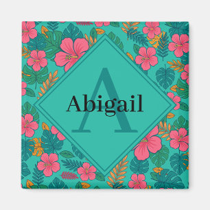 Tropische Hibiscus en Palmblad Patroon Magneet