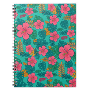 Tropische Hibiscus en Palmblad Patroon Notitieboek