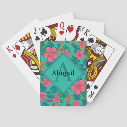 Tropische Hibiscus en Palmblad Patroon Pokerkaarten (Achterkant)