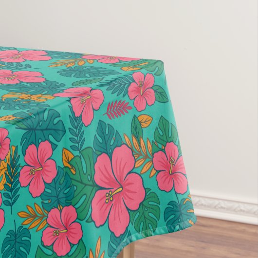 Tropische Hibiscus en Palmblad Patroon Tafelkleed (Voorbeeld)