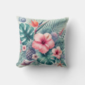 Tropische Hibiscus en palmbladeren Kussen (Voorkant)