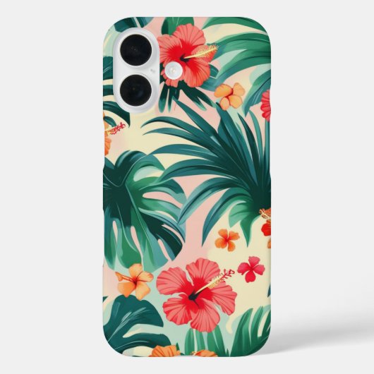 Tropische Hibiscus en Palmbladeren Patroon Case-Mate iPhone Case (Achterkant)