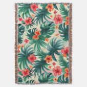Tropische Hibiscus en Palmbladeren Patroon Deken (Voorkant Verticaal)