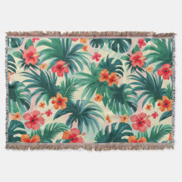 Tropische Hibiscus en Palmbladeren Patroon Deken