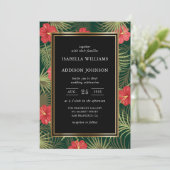 Tropische hibiscus en palmfronta bruiloft kaart (Staand voorkant)