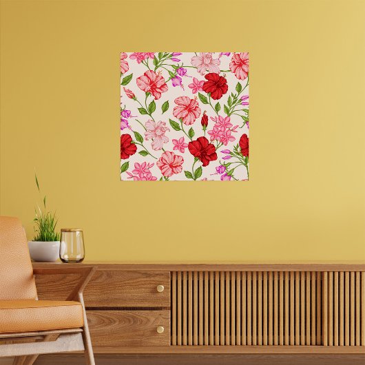 Tropische Hibiscus en Plumeria Bloemenpatroon Poster