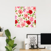 Tropische Hibiscus en Plumeria Bloemenpatroon Poster (Thuiskantoor)