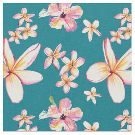 Tropische Hibiscus en Plumeria Hawaiian Fabric Stof