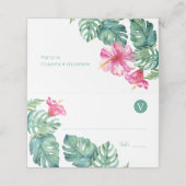 Tropische Hibiscus en Waterverf Greenery Wedding Plaatskaartje (Buitenkant ongevouwen)