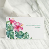 Tropische Hibiscus en Waterverf Greenery Wedding Plaatskaartje