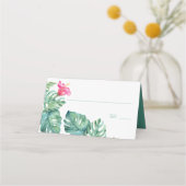Tropische Hibiscus en Waterverf Greenery Wedding Plaatskaartje (Voorkant)
