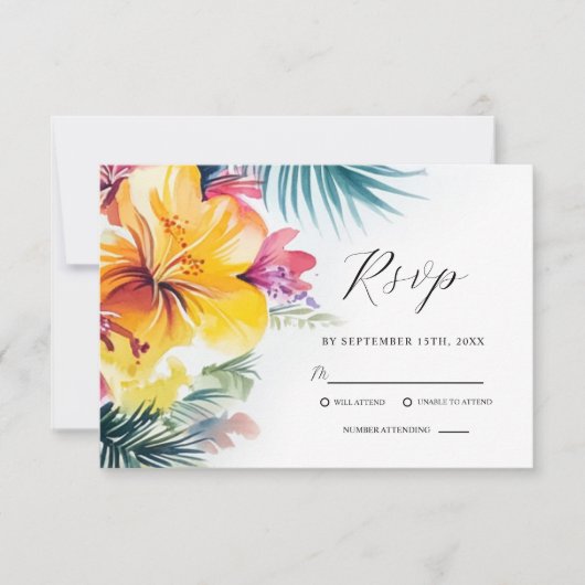 Tropische Hibiscus Floral Bestemming Bruiloft RSVP Kaartje (Voorkant)