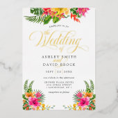 Tropische Hibiscus Floral Calligraphy Wedding Folie Uitnodiging (Voorkant)