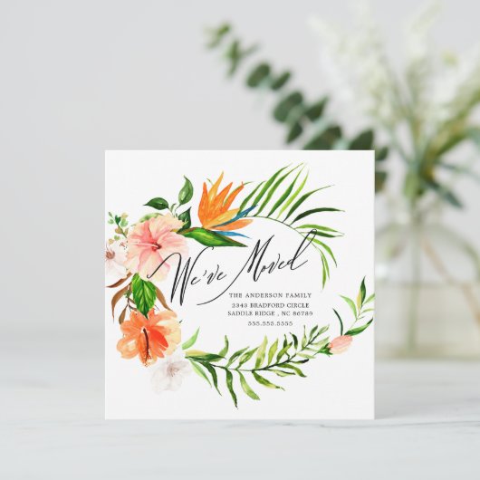 Tropische Hibiscus Floral Moving Announge Aankondiging (Staand voorkant)