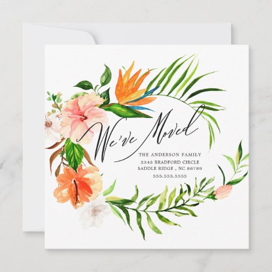 Tropische Hibiscus Floral Moving Announge Aankondiging (Voorkant)