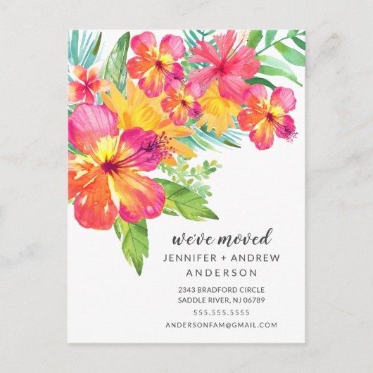 Tropische Hibiscus Floral Moving Announge Aankondigingskaart (Voorkant)
