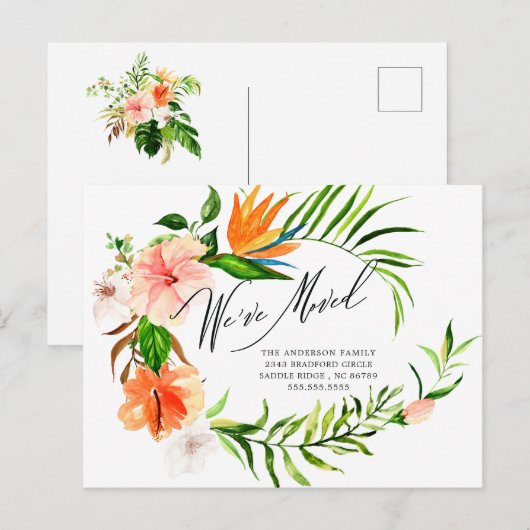 Tropische Hibiscus Floral Moving Announge Briefkaart (Voorkant / Achterkant)