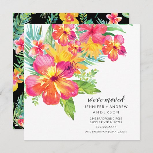 Tropische Hibiscus Floral Moving Announge Kaart (Voorkant / Achterkant)