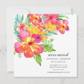 Tropische Hibiscus Floral Moving Announge Kaart (Voorkant)