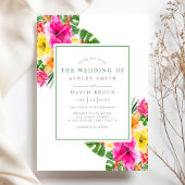 Tropische Hibiscus Floral Palm Leaves Wedden Kaart
