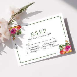 Tropische Hibiscus Floral Palm Leaves Weddenschap RSVP Kaartje