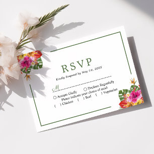 Tropische Hibiscus Floral Palm Leaves Weddenschap  RSVP Kaartje
