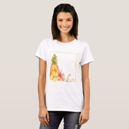 Tropische Hibiscus Floral Pineapple T-shirt (Voorkant volledig)
