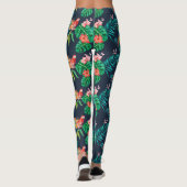 Tropische Hibiscus Floral Print met Oerwoud Parrot Leggings (Achterkant)