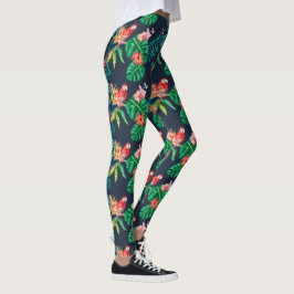 Tropische Hibiscus Floral Print met Oerwoud Parrot Leggings