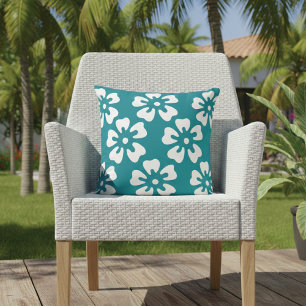 Tropische Hibiscus Floral Turquoise Buitenkussen
