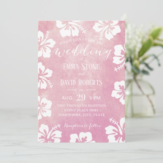 Tropische Hibiscus Floral Waterverf Weddenschap Kaart (Staand voorkant)