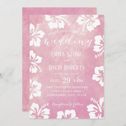 Tropische Hibiscus Floral Waterverf Weddenschap Kaart (Voorkant / Achterkant)