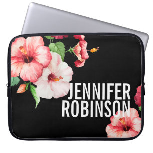 Tropische Hibiscus  Florals Bold Text Laptop Sleeve