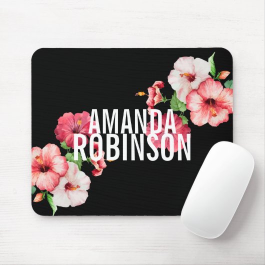 Tropische Hibiscus Florals Bold Text Muismat (Met muis)