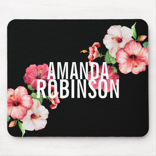 Tropische Hibiscus  Florals Bold Text Muismat (Voorkant)