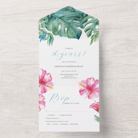 Tropische Hibiscus Flower 50ste bruiloft Jubileum All In One Uitnodiging (Binnen)