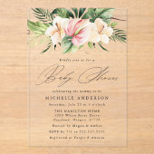 Tropische Hibiscus Flowers en Leaves Baby shower Acryl Uitnodigingen (Voorkant)
