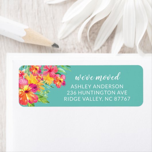 Tropische Hibiscus Flowers Nieuw adreslabel Etiket (Insitu)