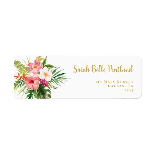 Tropische Hibiscus Flowers Return Address Label (Voorkant)