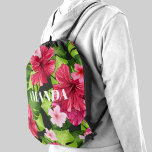Tropische Hibiscus Flowers Trekkoord Rugzakje<br><div class="desc">Waterverf bladeren en tropische Hawaiiaanse bloemen,  met of zonder jouw naam in de vorm van een kroonschrift.</div>